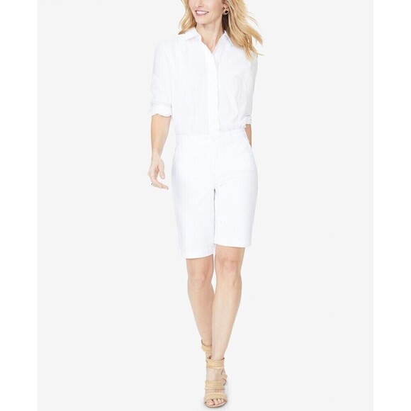 NYDJ Womens Bermuda Shorts Flat Front Pockets Optic White Size 16 - Picture 2 of 4